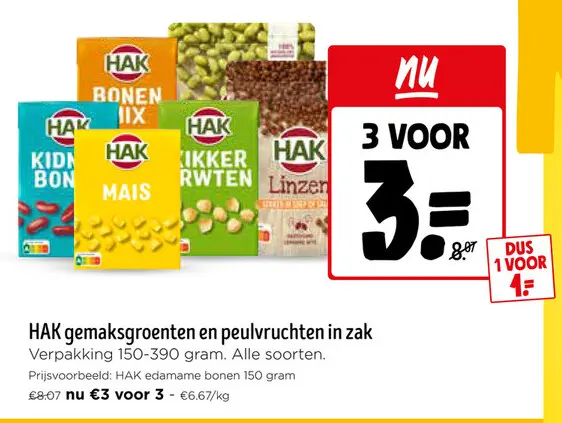 Promotie: gemaksgroenten en peulvruchten in zak