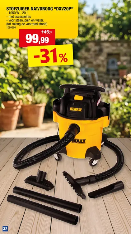 Promotie: Dewalt DXV20P nat-/droogzuiger 20l