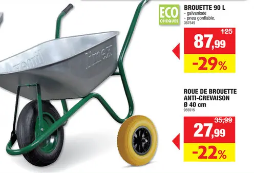Offre: AVR roue de brouette increvable 400mm jaune jante en matière synthétique