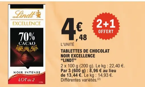 Aanbieding: Tablettes de chocolat noir excellence