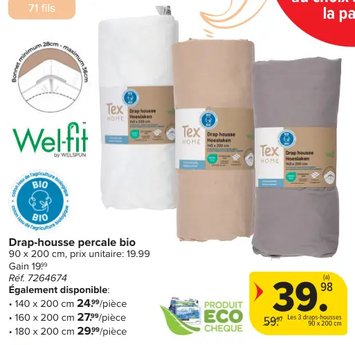Offre: Drap-housse percale bio