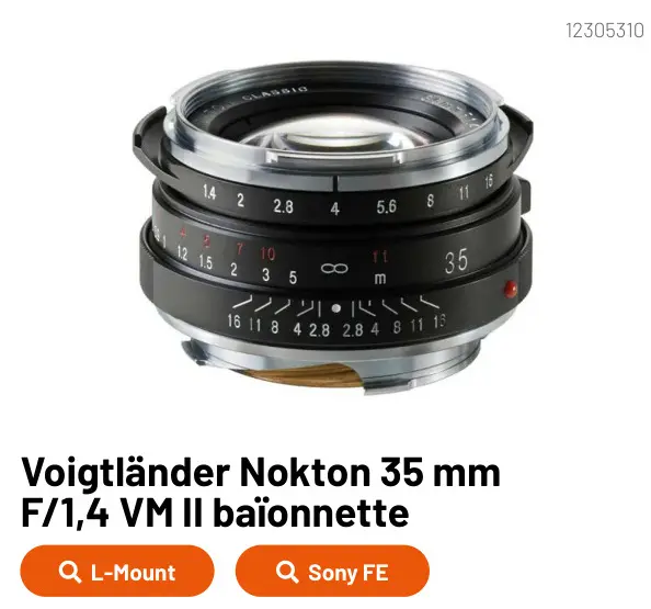 Offre: Voigtländer Nokton 35 mm F/1,4 VM II baïonnet