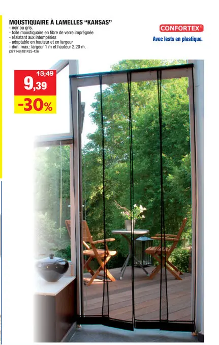 Offre: Confortex Kansas rideau moustiquaire à  lamelles 100x220 cm noir