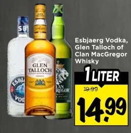 Aanbieding: Esbjaerg Vodka, Glen Talloch of Clan MacGregor Whisky