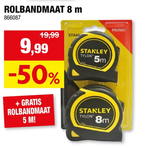 Promotie: Stanley Tylon rolmeter 8m + 5m