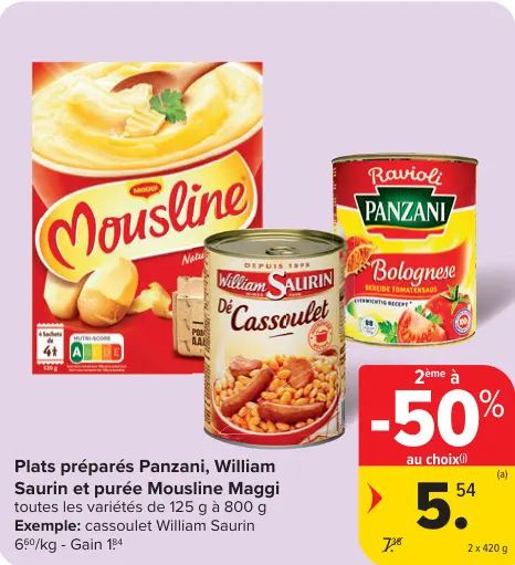 Offre: Plats préparés Panzani, William Saurin et pur