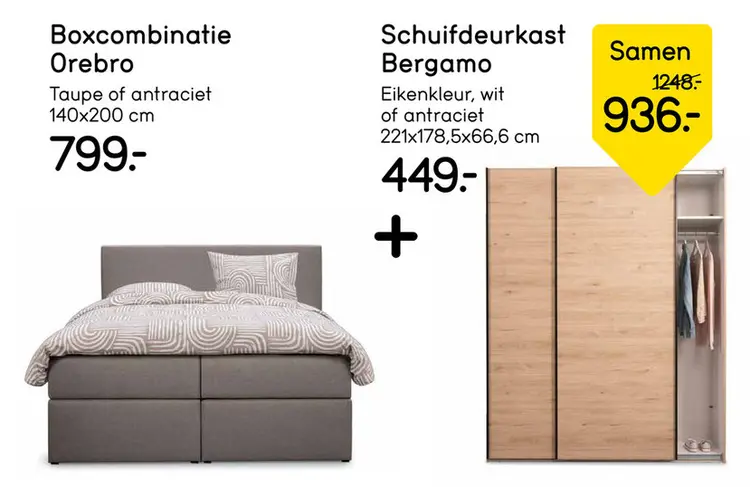Aanbieding: Boxcombinatie Orebro + Schuifdeurkast Bergamo