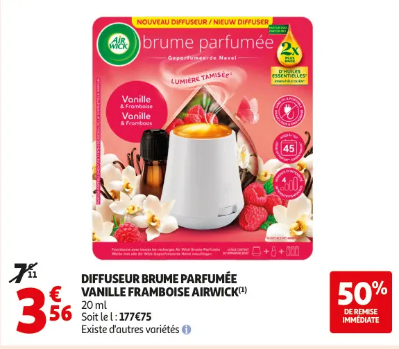 Offre: Diffuseur brume parfumée vanille framboise