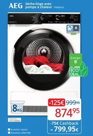 Offre: Sèche-linge avec pompe à chaleur TR88BHDC