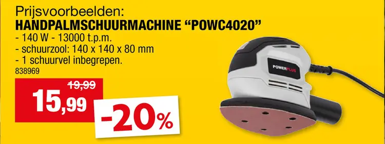 Promotie: Powerplus EG POWC40200 handpalmschuurmachine 130W