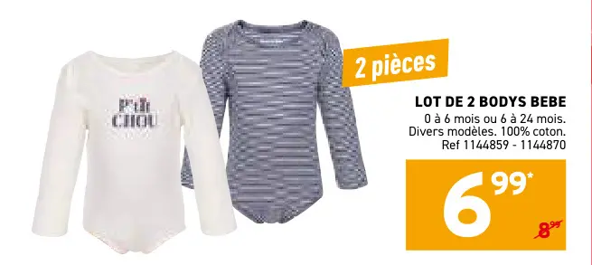 Offre: Lot de 2 bodys bebe
