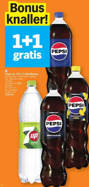 Offre: Pepsi en 7UP 1.5 literflessen