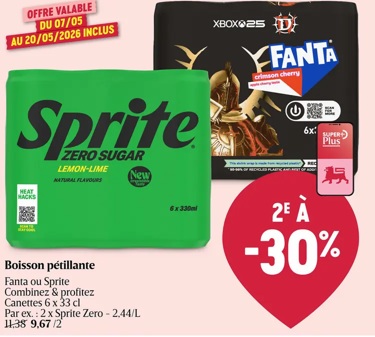 Offre: Boisson pétillante Fanta ou Sprite