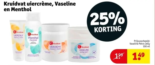 Aanbieding: Kruidvat Uiercrème, Vaseline en Menthol