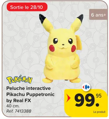 Offre: Peluche interactive Pikachu Puppetronic by Real FX