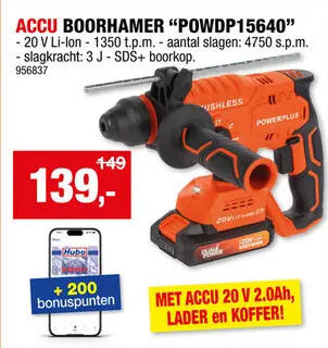 Promotie: Powerplus Dual Power POWDP15640 accu boorhamer 20V + accu en lader