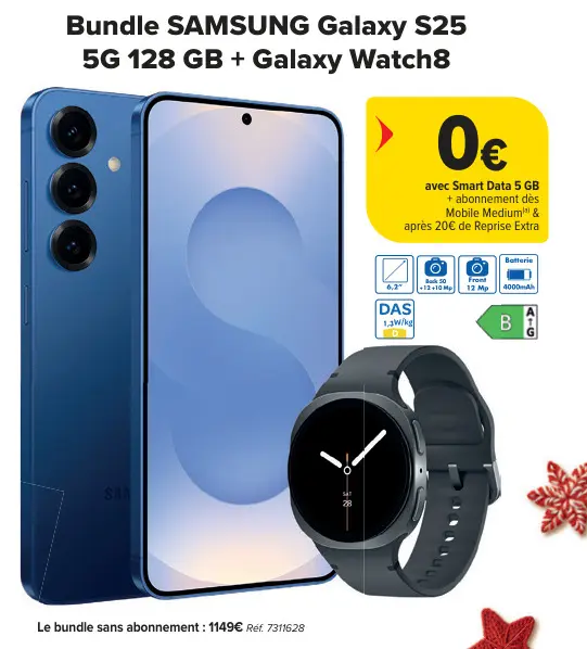 Offre: SAMSUNG Galaxy S25 5G 128 GB + Galaxy Watch8