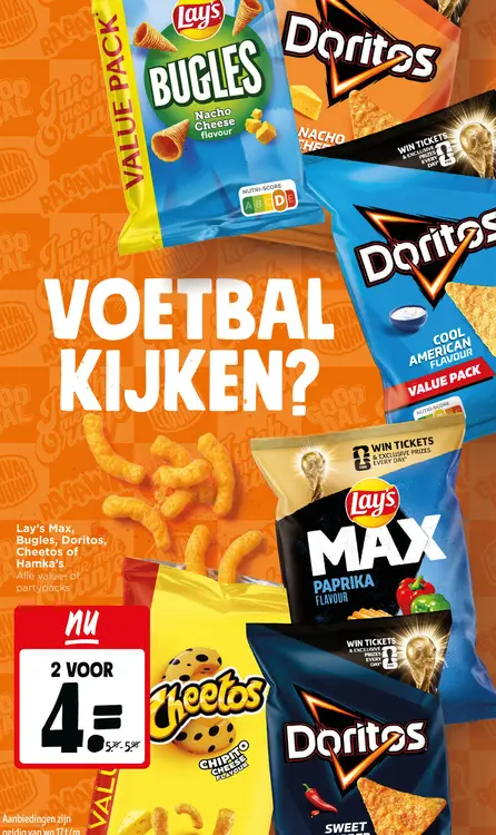 Aanbieding: Lay's Max, Bugles, Doritos, Cheetos of Hamka's
