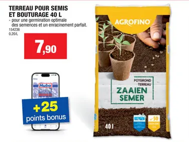 Offre: Agrofino terreau pour semis et bouturage 40l