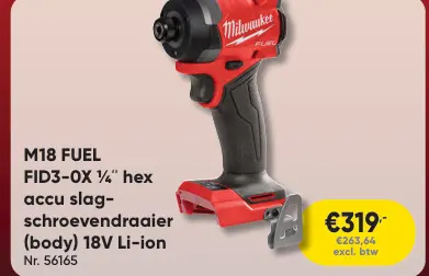 Promotie: M18 FUEL FID3-0X 1/4" hex accu slag-schroevendraaien