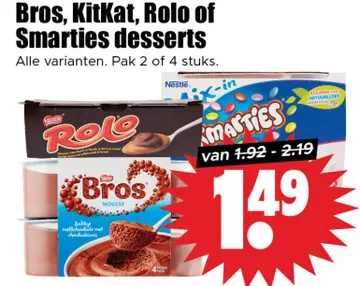 Aanbieding: Bros, KitKat, Rolo of Smarties desserts