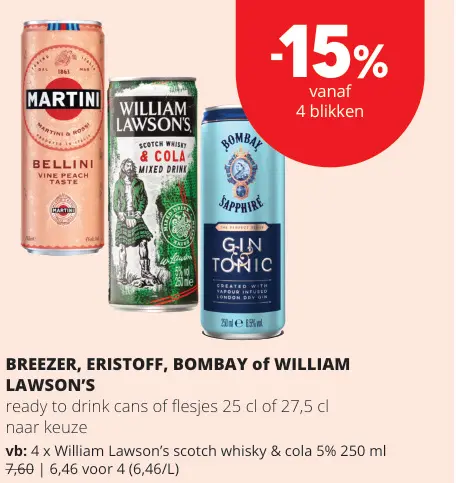 Promotie: Breezer, Eristoff, Bombay of William Lawson's