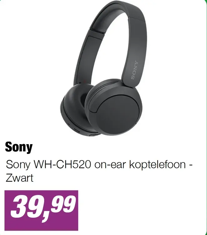 Aanbieding: Sony WH-CH520 on-ear koptelefoon - Zwart