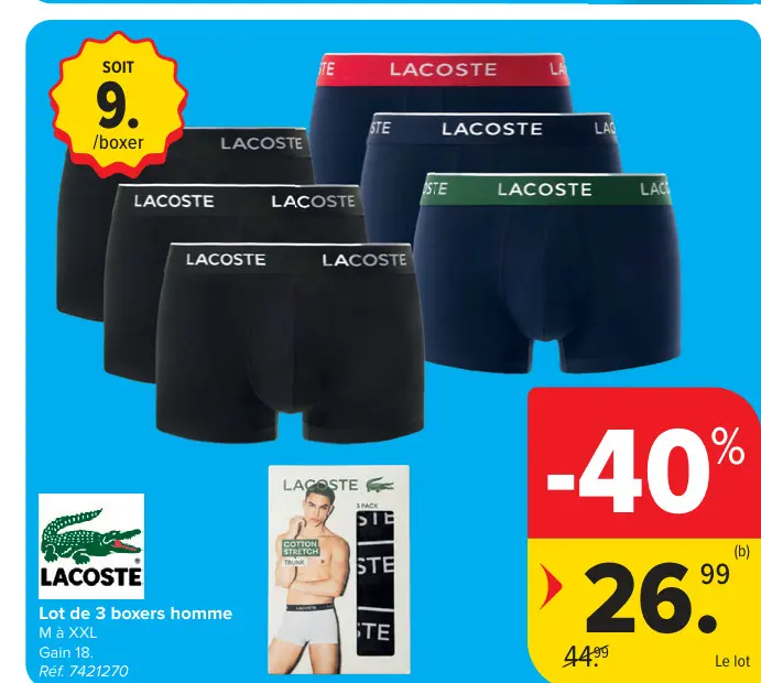 Offre: Lacoste Lot de 3 boxers homme