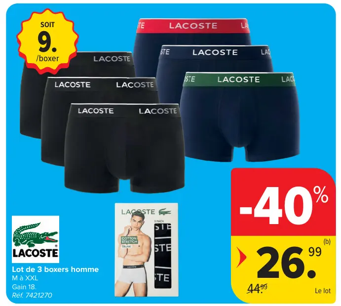Offre: Lacoste Lot de 3 boxers homme