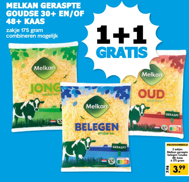 Aanbieding: Geraspte goudse 30+ en/of 48+ kaas