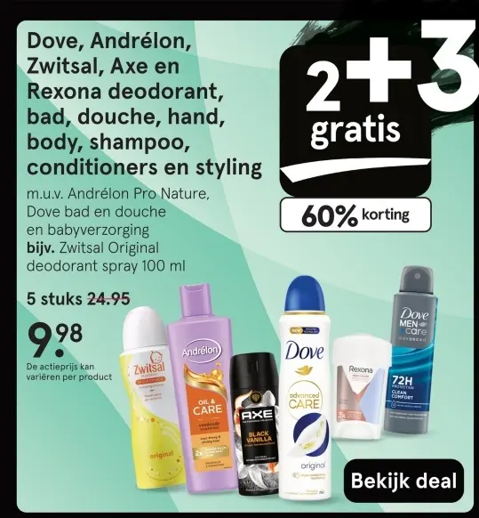 Aanbieding: Deodorant, bad, douche, hand, body, shampoo, conditioners en styling
