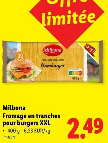Offre: Fromage en tranches pour burgers XXL
