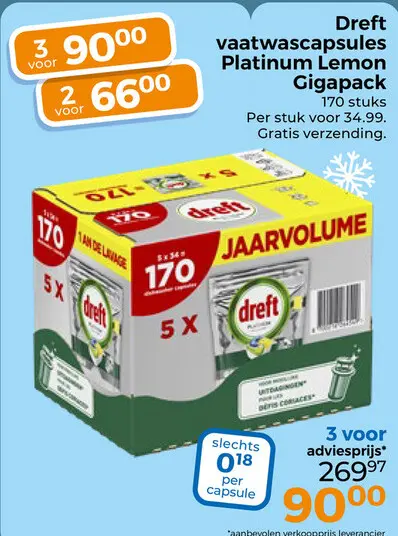 Aanbieding: Dreft vaatwascapsules Platinum Lemon Gigapack