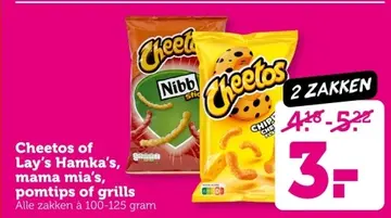 Aanbieding: Cheetos of Lay's Hamka's, mama mia's, pomtips of grills