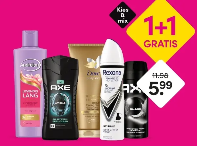 Aanbieding: Andrélon Levendig Lang shampoo, Axe Apollo Al