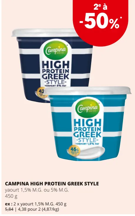 Offre: Campina high protein greek style