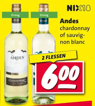 Aanbieding: Andes chardonnay of sauvignon blanc