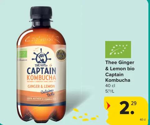 Promotie: Thee Ginger & Lemon bio Captain Kombucha