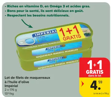 Offre: Lot de filets de maquereaux à l'huile d'olive