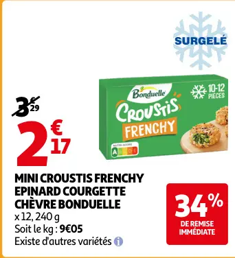 Offre: Mini croustis frenchy epinard courgette chèvre bonduelle