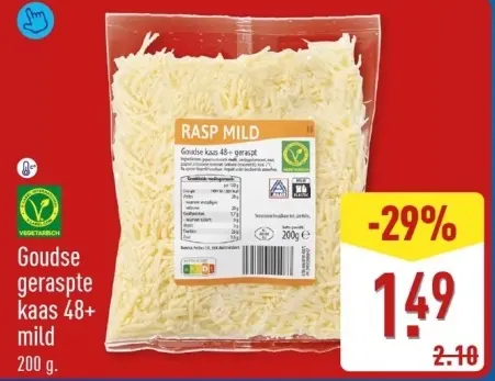 Aanbieding: Goudse geraspte kaas 48+ mild