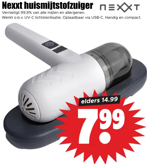 Aanbieding: Nexxt Huismijtstofzuiger