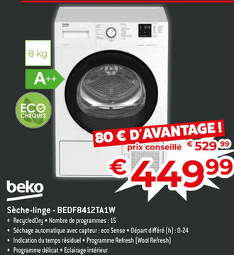 Offre: Sèche-linge - BEDF8412TA1W