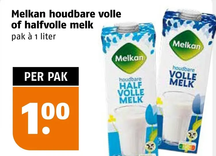 Aanbieding: Melkan houdbare volle of halfvolle melk