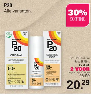 Aanbieding: P20 Sensitive Face SPF50+