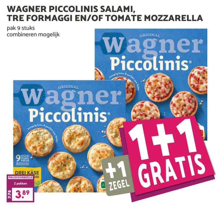 Aanbieding: Wagner Piccolinis Salami, Tre Formaggi en/of tomate mozzarella