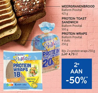 Aanbieding: Meergranenbrood, protein toast sandwich of wrapqs