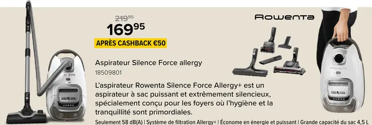 Offre: Aspirateur Silence Force allergy