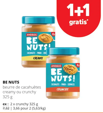 Offre: Be nuts beurre de cacahuetes creamy ou crunchy