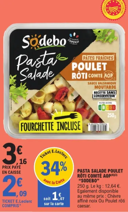 Promotie: Pasta Salade Poulet Rôti Comté AOP